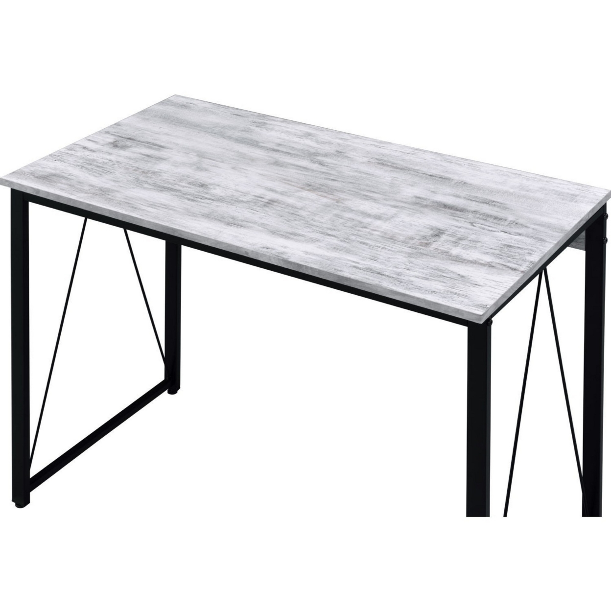 Writing Desk With V Shaped Accent And Distressed Look, White- Saltoro Sherpi