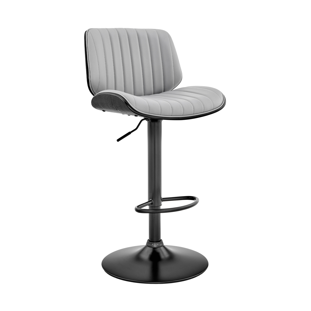 Barstool With Channel Tufted Leatherette Seat, Gray And Black- Saltoro Sherpi