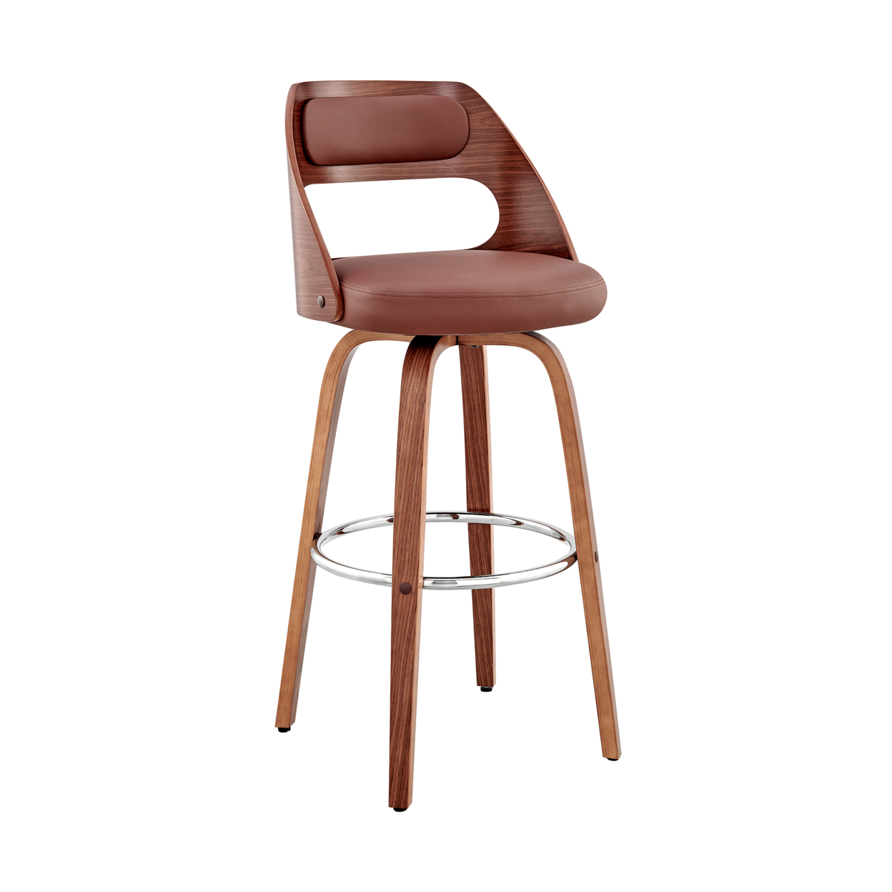 26 Inch Leatherette Barstool With Cut Out Back, Brown- Saltoro Sherpi