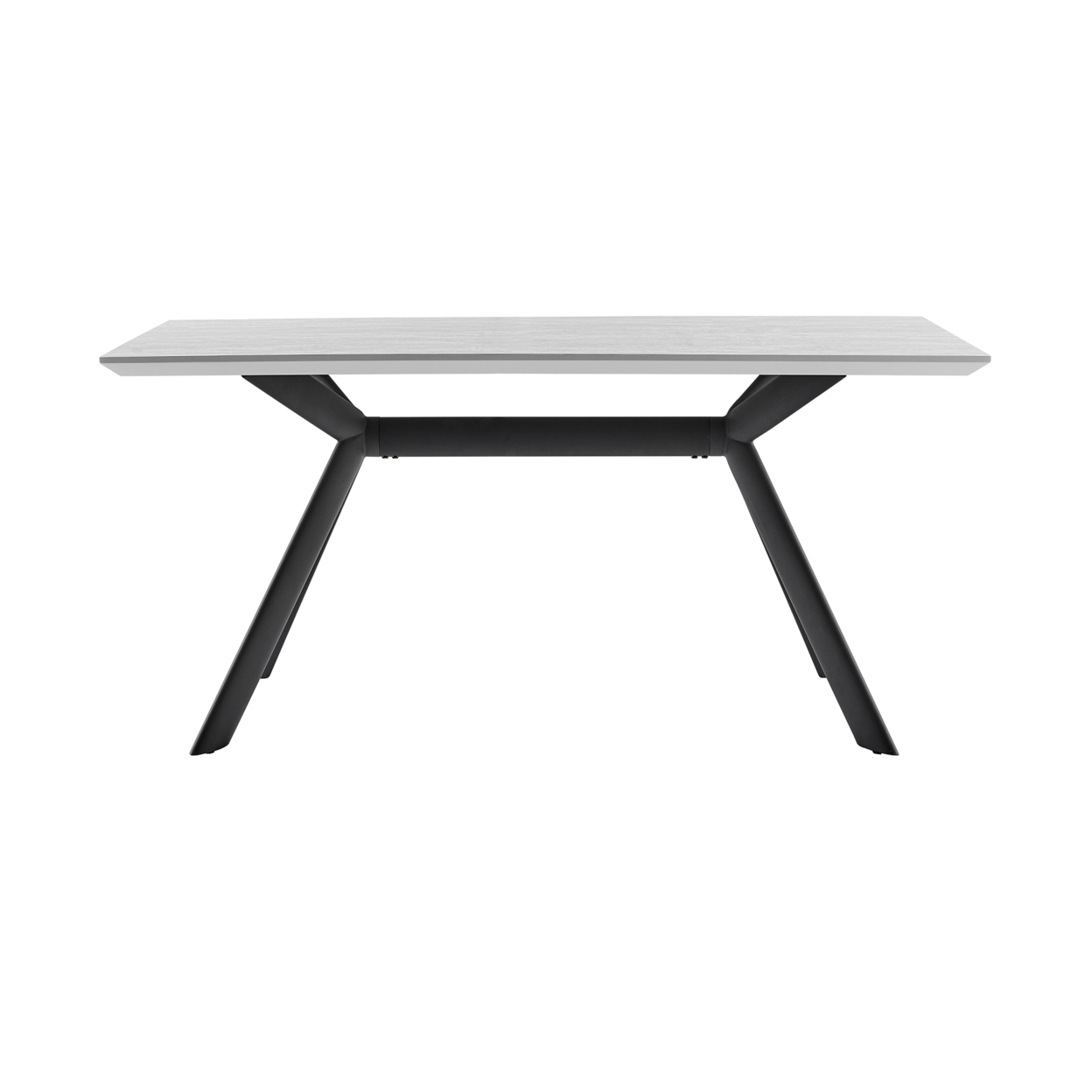 Dining Table With Melamine Top And Angled Metal Base, Light Gray And Black- Saltoro Sherpi