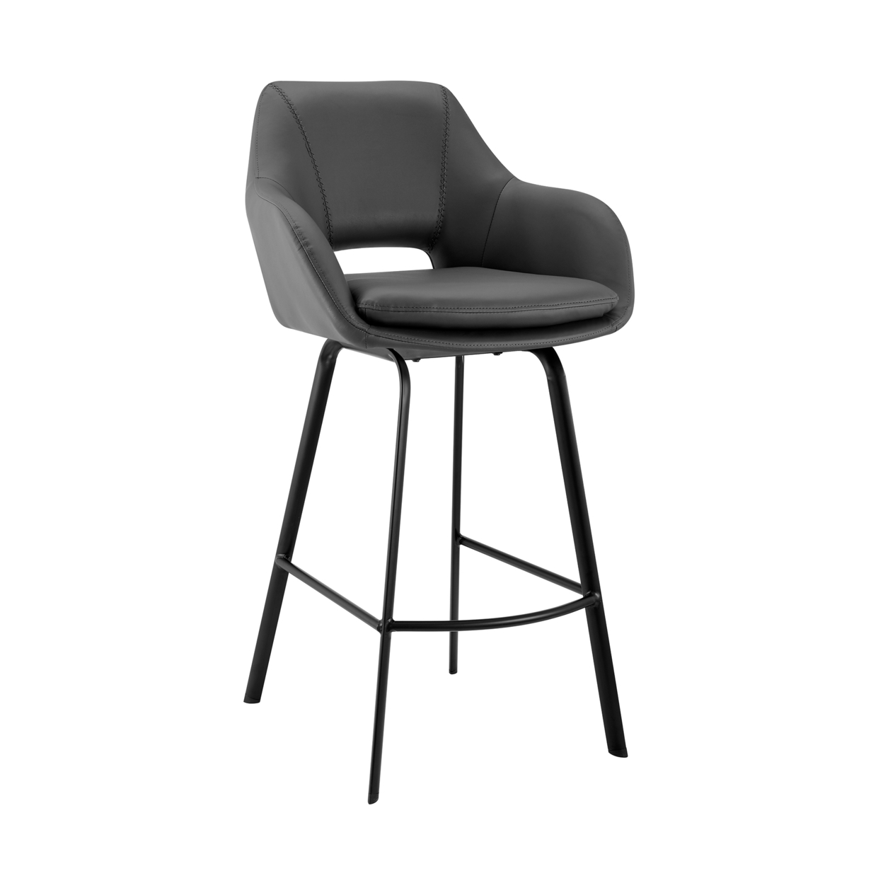 26 Inch Leatherette And Metal Swivel Counter Stool, Black And Gray- Saltoro Sherpi
