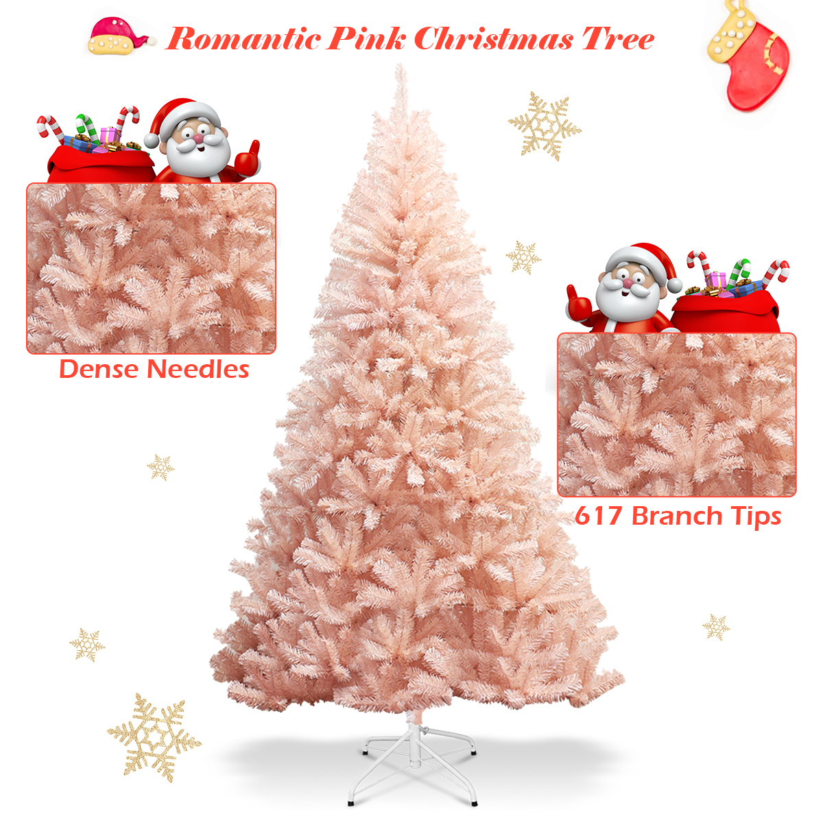 6ft/ 7ft Pink Classic Pine Christmas Tree Artificial Hinged Tips (Pink) - Pink, 6ft