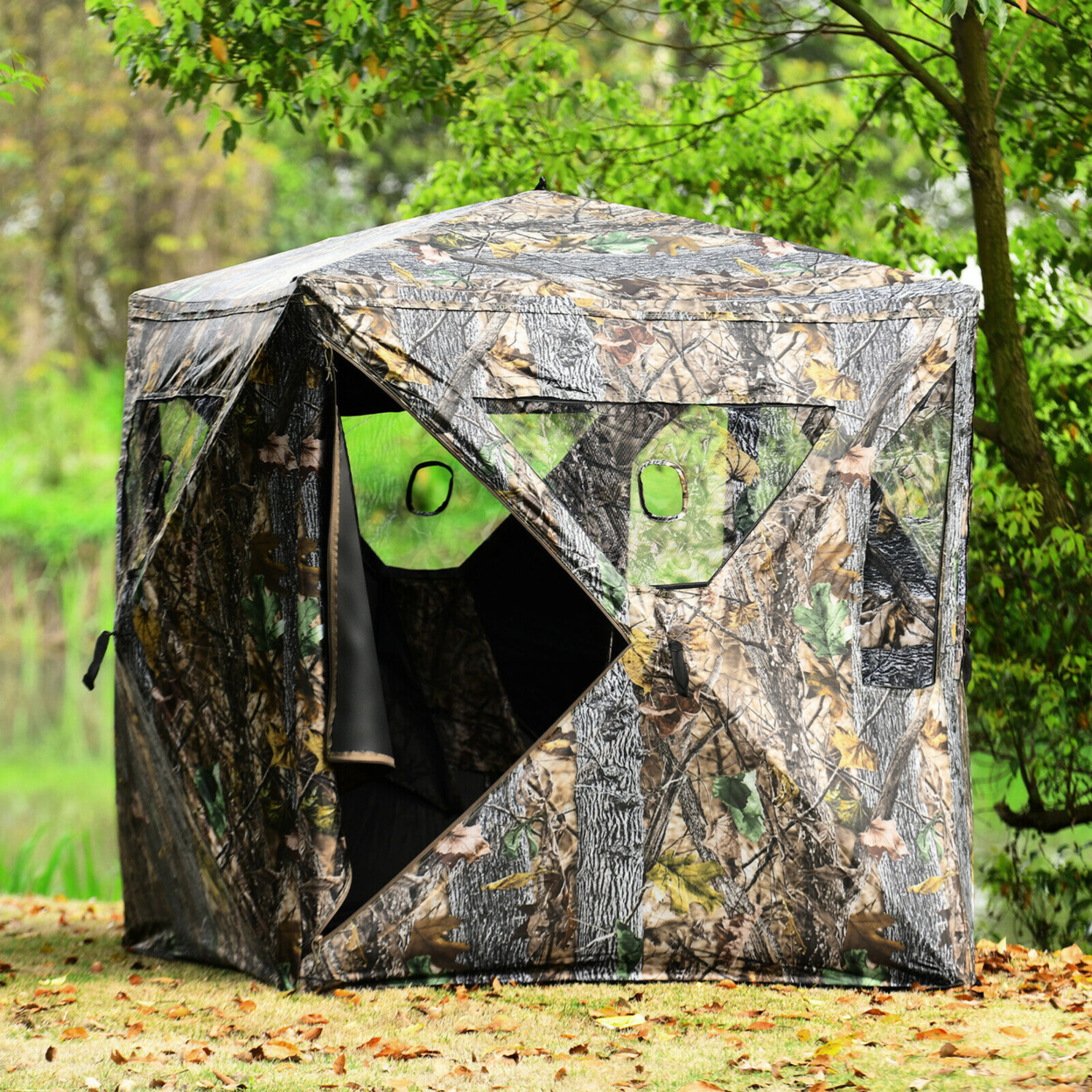 3 Person Portable Hunting Blind Pop-Up Ground Tent W/ Gun Ports & Carrying Bag