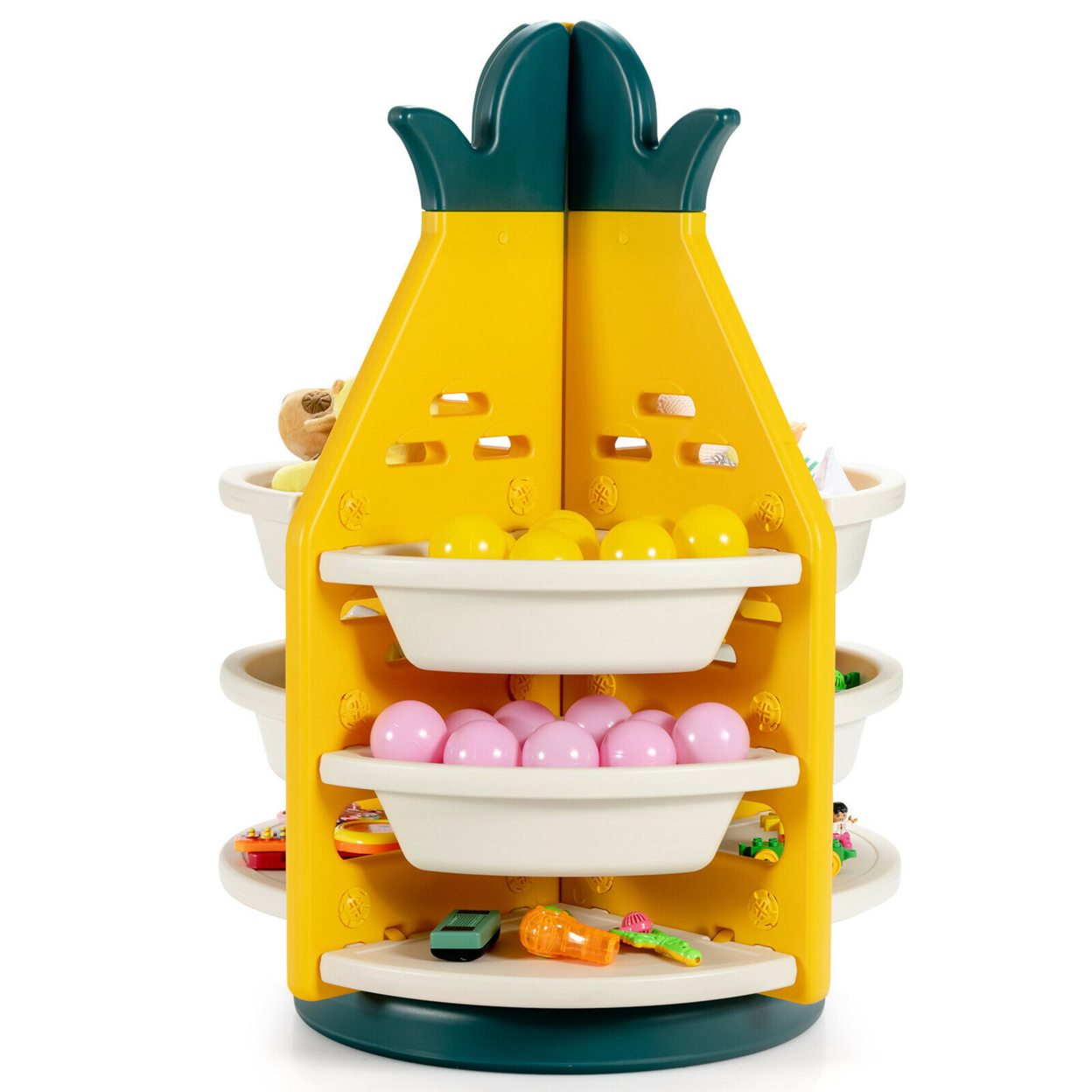 Kids Toy Storage Organizer 360Â° Revolving Pineapple Shelf W/Plastic Bins