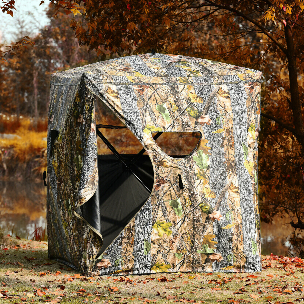3 Person Portable Hunting Blind Surround View Pop-Up Tent W/ Slide Mesh Window