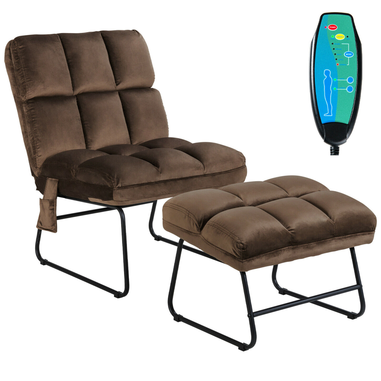 Massage Chair Velvet Accent Sofa Chair W/ Ottoman & Remote Control Brown