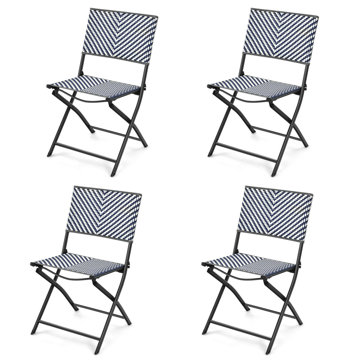 Set Of 4 Patio Folding Rattan Dining Chairs Camping Portable Garden