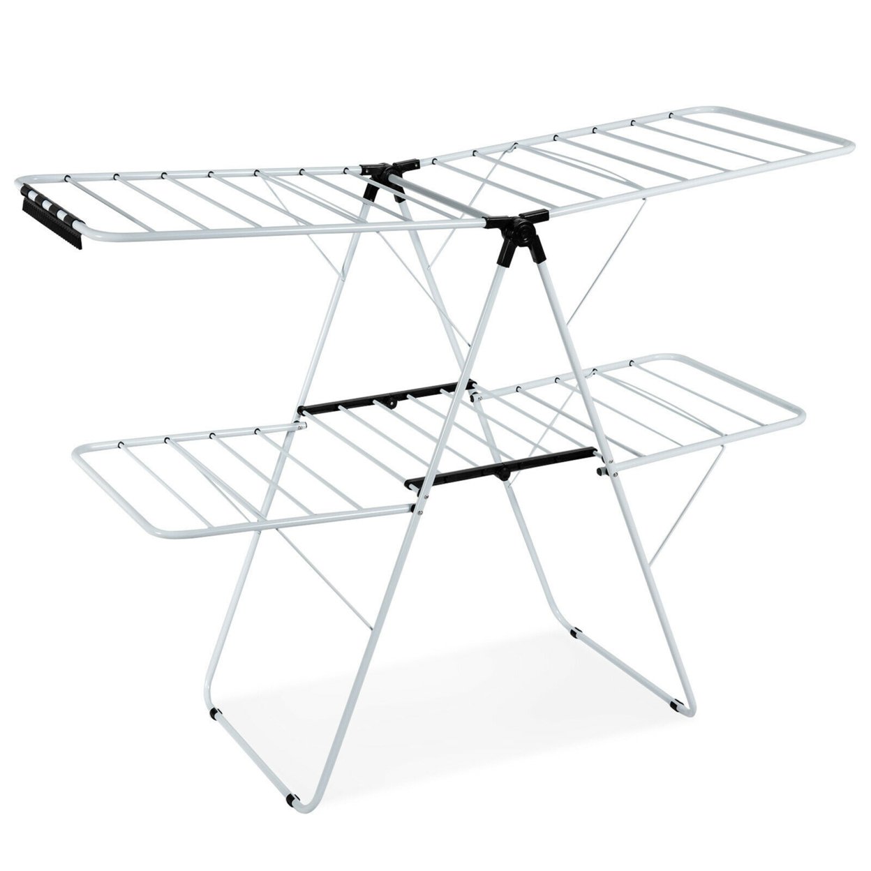 2-Level Clothes Drying Rack Foldable Airer W/ Height-Adjustable Gullwing