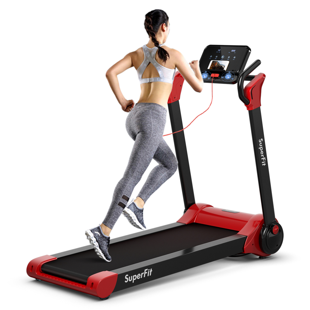 Folding 2.25HP Electric Treadmill Running Machine W/ LED Display - Red