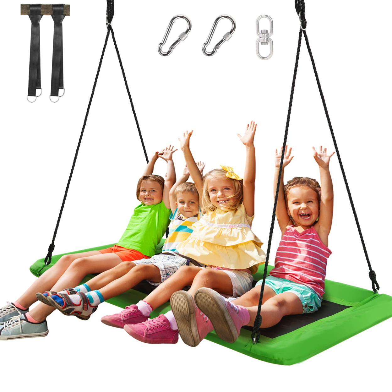 60'' Kids Giant Tree Rectangle Swing 700 Lbs W/ Adjustable Hanging Ropes - Green
