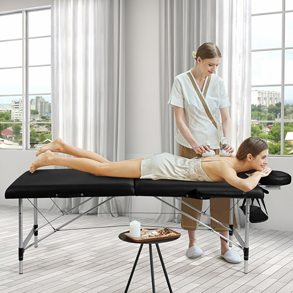84''L Portable Massage Table Adjustable Facial Salon Spa Bed W/ Carry Case Black