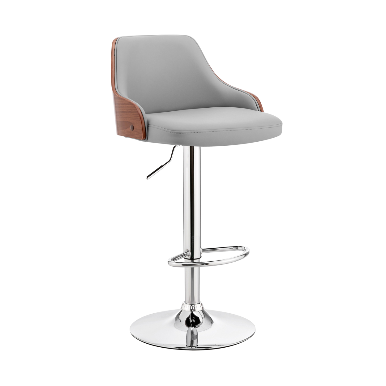 Faux Leather And Metal Adjustable Bar Stool, Gray And Silver- Saltoro Sherpi