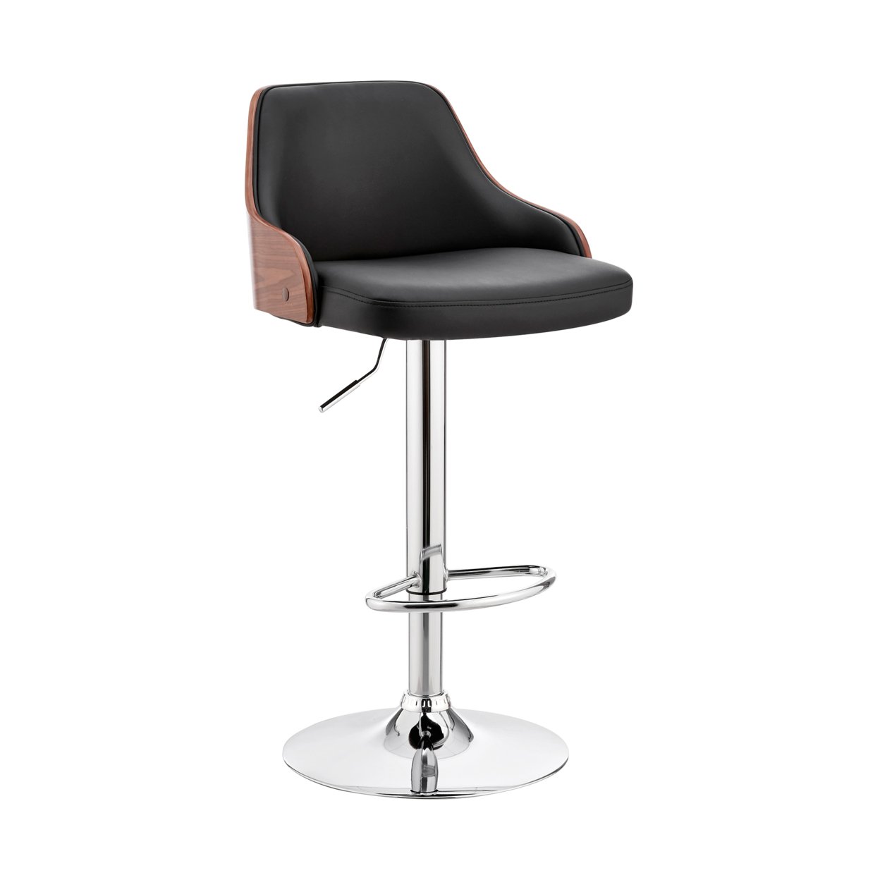 Faux Leather And Metal Adjustable Bar Stool, Black And Silver- Saltoro Sherpi