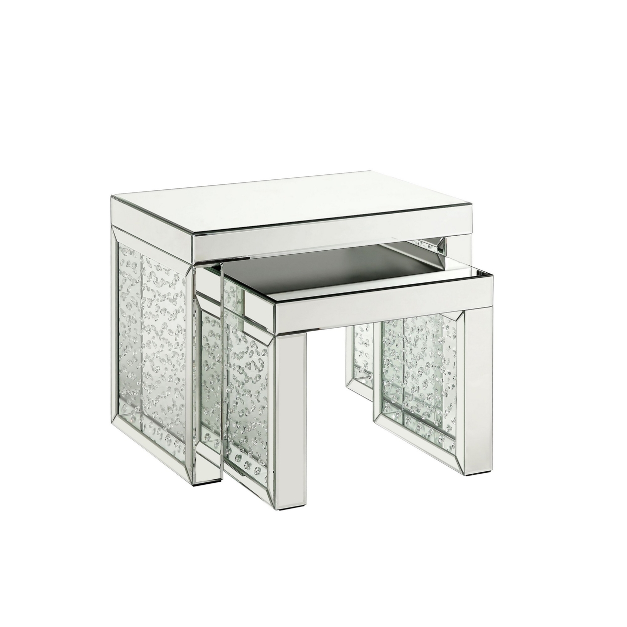 Accent Table With Mirrored Top And Faux Crystal Accent, Large, Silver- Saltoro Sherpi