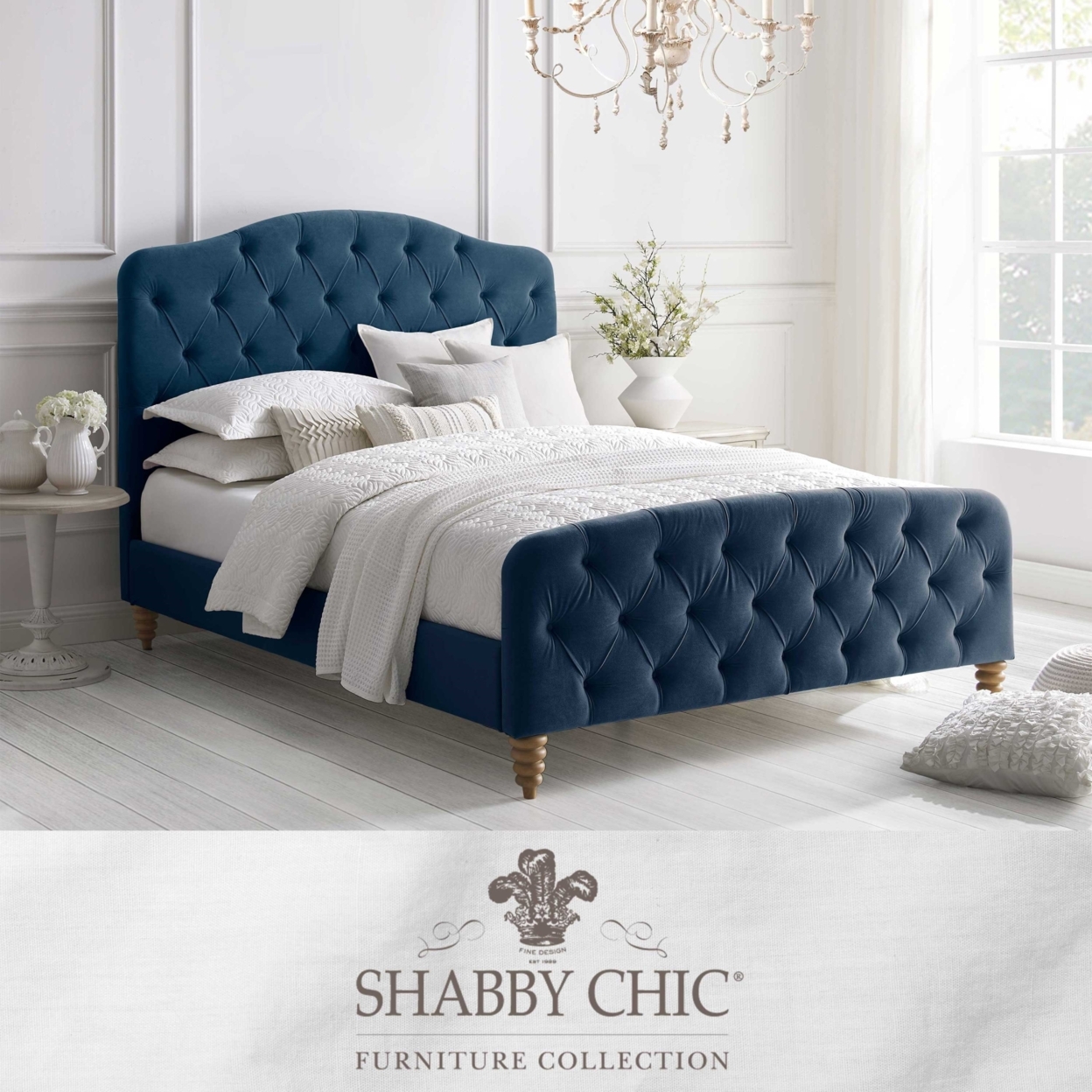 Adilene Bed-Diamond Tufted Headboard and Footboard-Upholstered-Slats Included - navy, king - king navy blue
