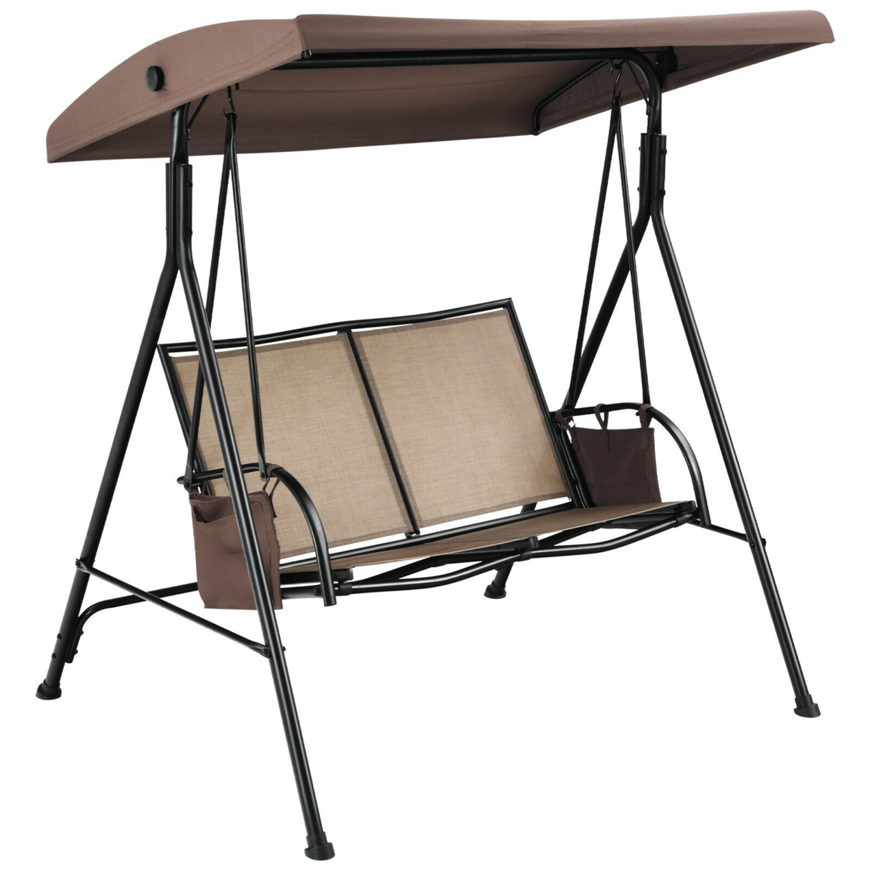 2-Person Adjustable Canopy Swing Chair Patio Outdoor W/ 2 Storage Pockets