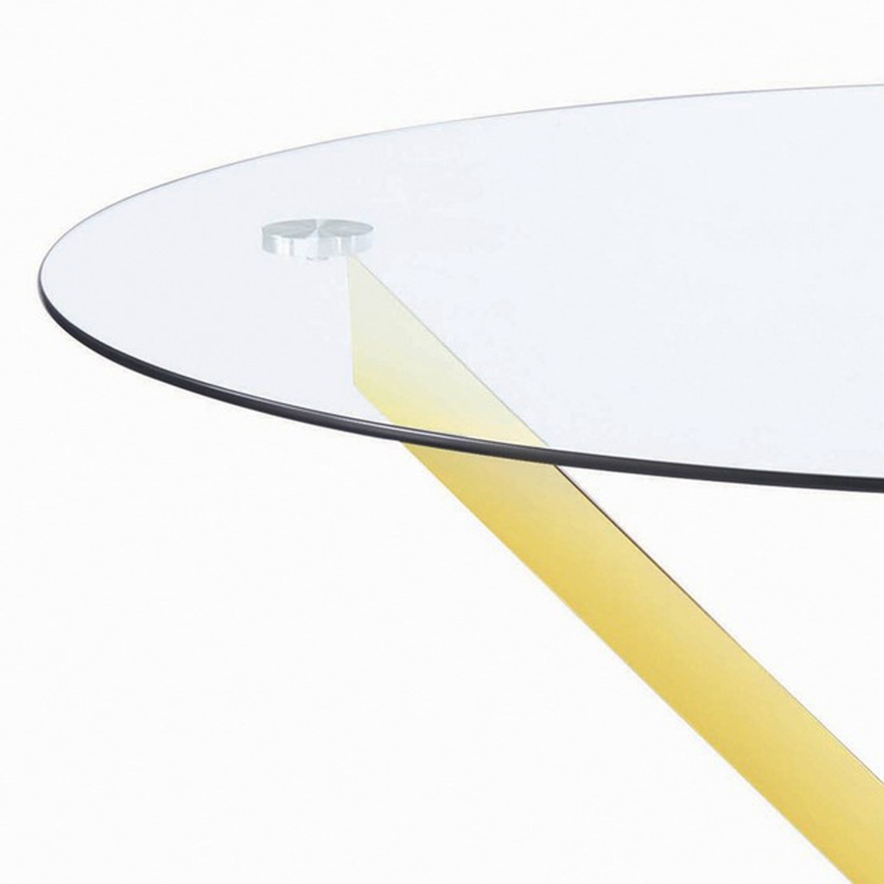 Dining Table With Glass Top And Curved Design Metal Base, Gold- Saltoro Sherpi