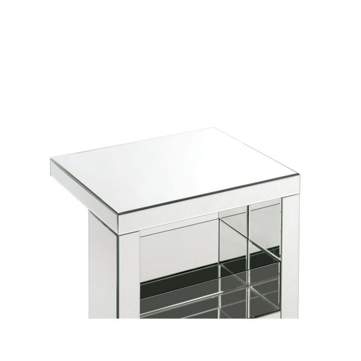 Accent Table With Mirrored Panels And C Shape, Silver- Saltoro Sherpi