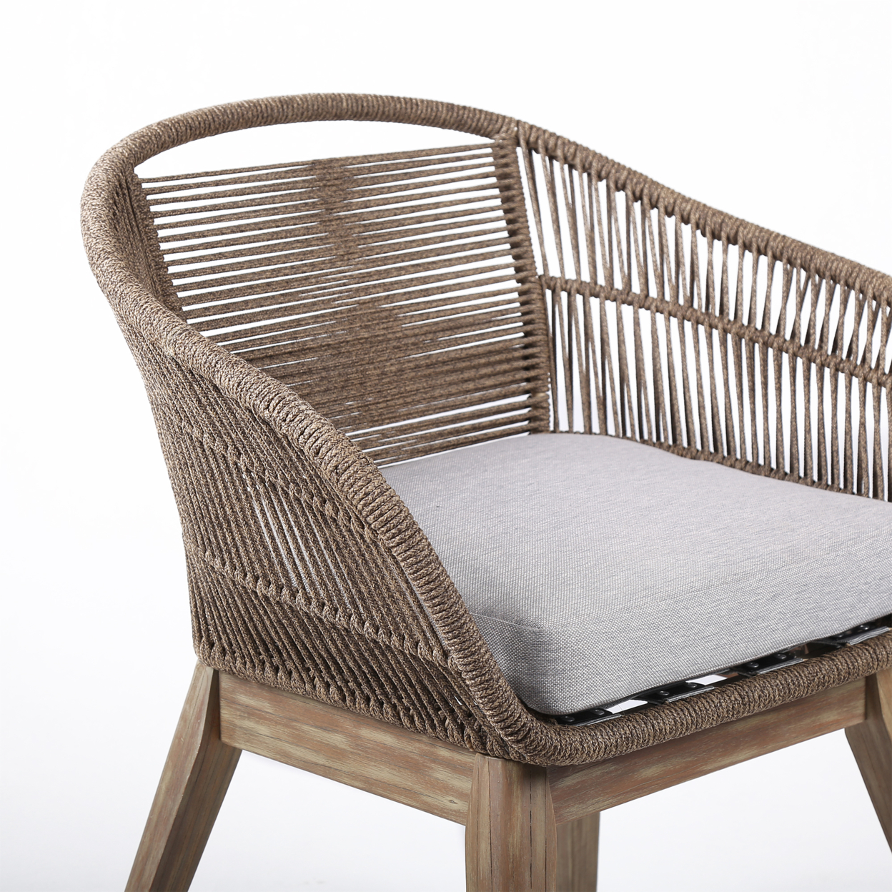 Indoor Outdoor Dining Chair With Fishbone Woven Curved Back, Brown- Saltoro Sherpi