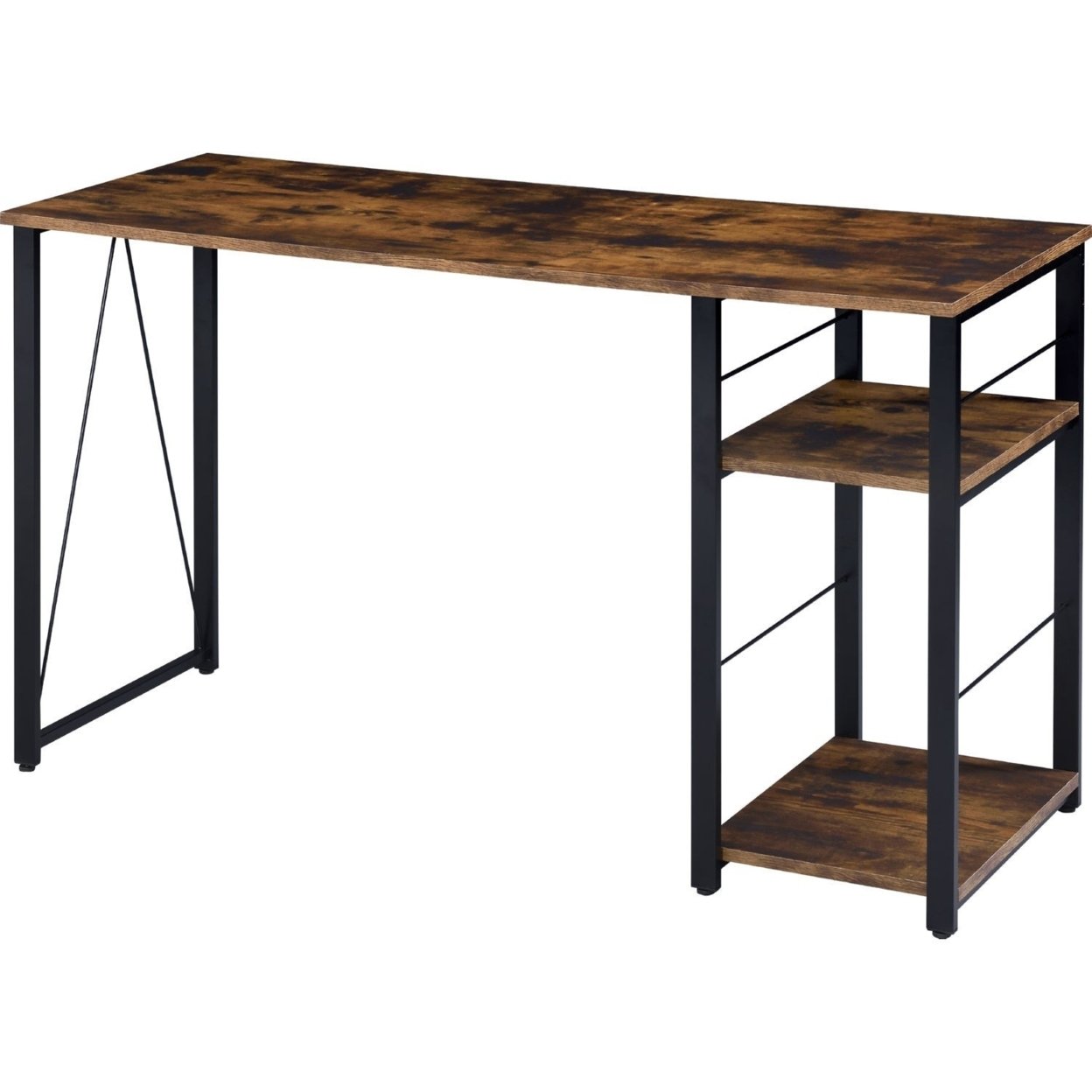 Writing Desk With 2 Tier Shelves And Tubular Metal Legs, Brown And Black- Saltoro Sherpi