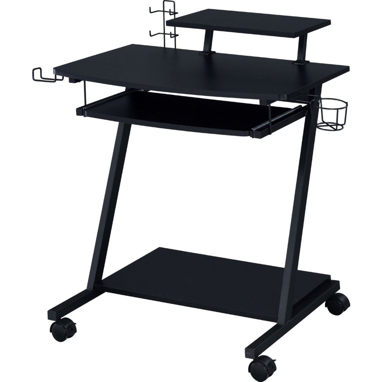 Gaming Desk With Metal Frame And Casters, Black- Saltoro Sherpi