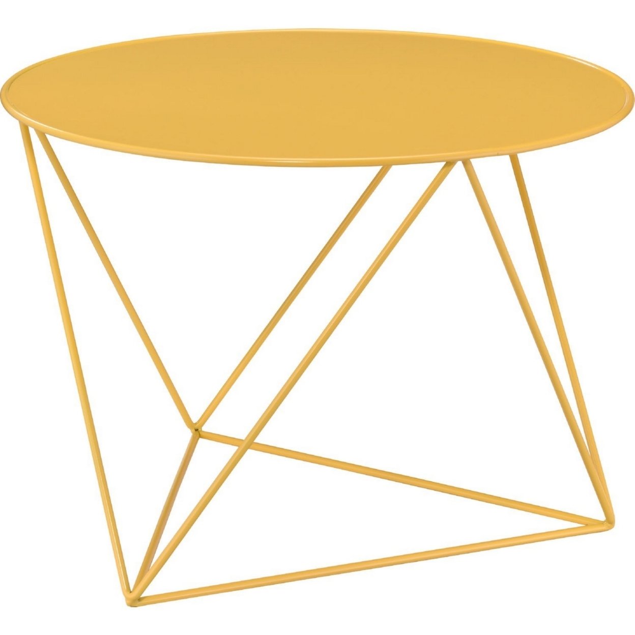 Accent Table With Open Geometric Base And Round Top, Yellow- Saltoro Sherpi