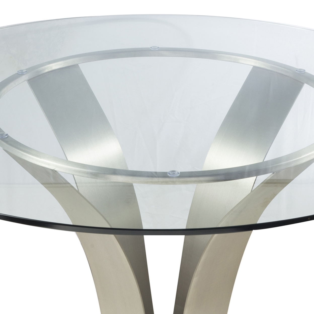 48 Inch Dining Table With Round Glass Top And Metal Base, Chrome- Saltoro Sherpi
