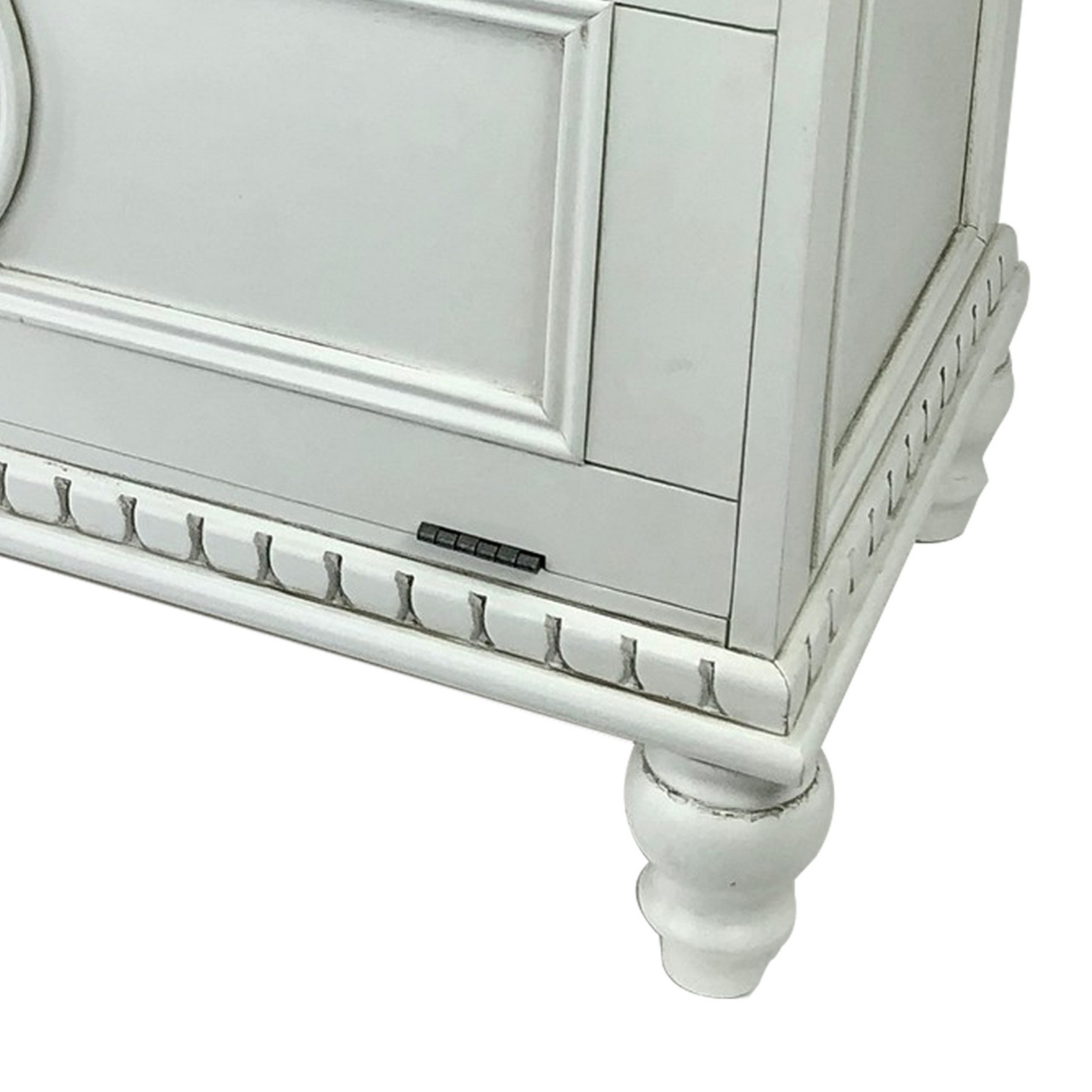 Accent Chest With Drop Down Storage And Carved Details, White- Saltoro Sherpi
