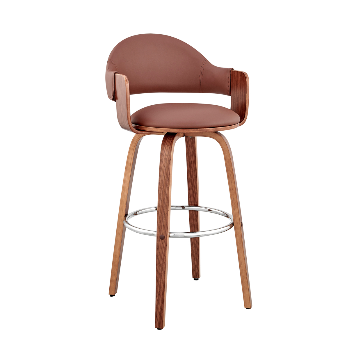26 Inch Leatherette Barstool With Curved Cushioned Back, Brown- Saltoro Sherpi