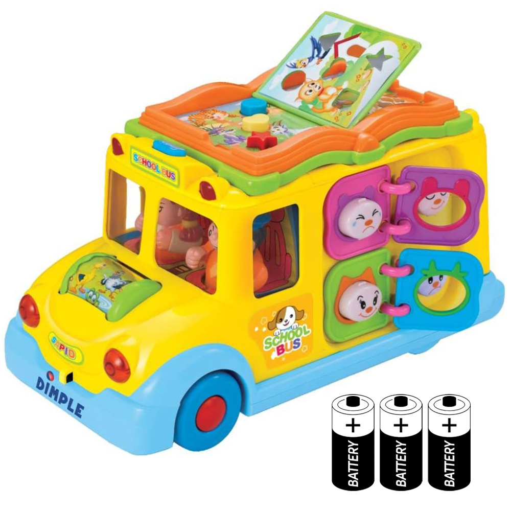 Dimple Educational Interactive School Bus Toy W Tons Of Flashing Lights, Sounds, Responsive Gears And Knobs, For Kids (Batteries Included)