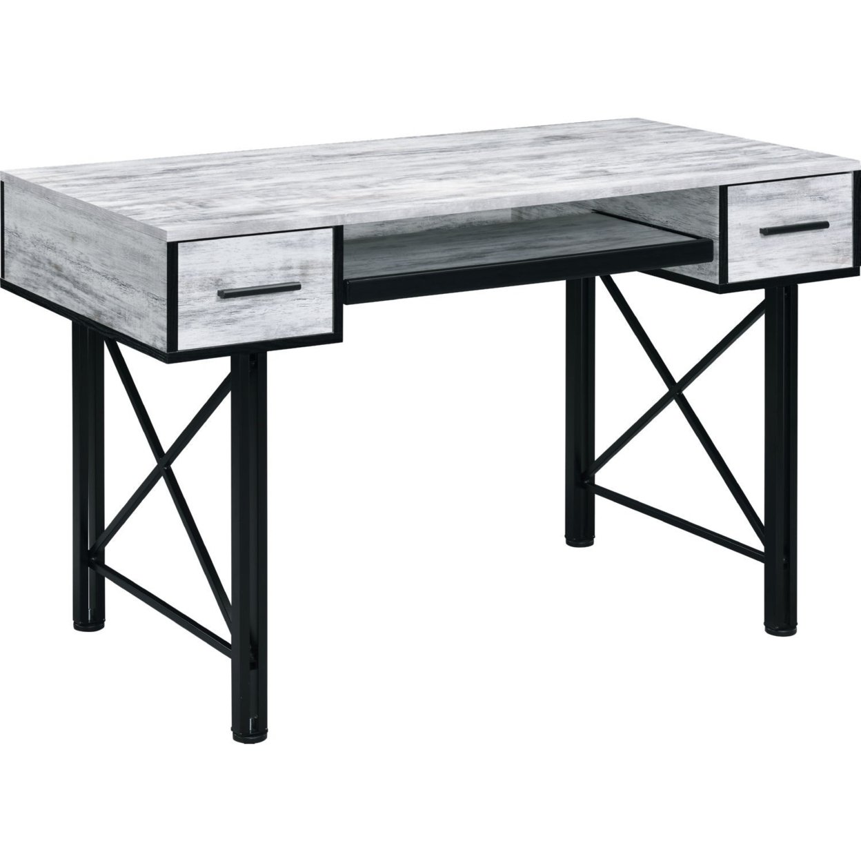 Computer Desk With 2 Drawers And Keyboard Tray, Gray And Black- Saltoro Sherpi