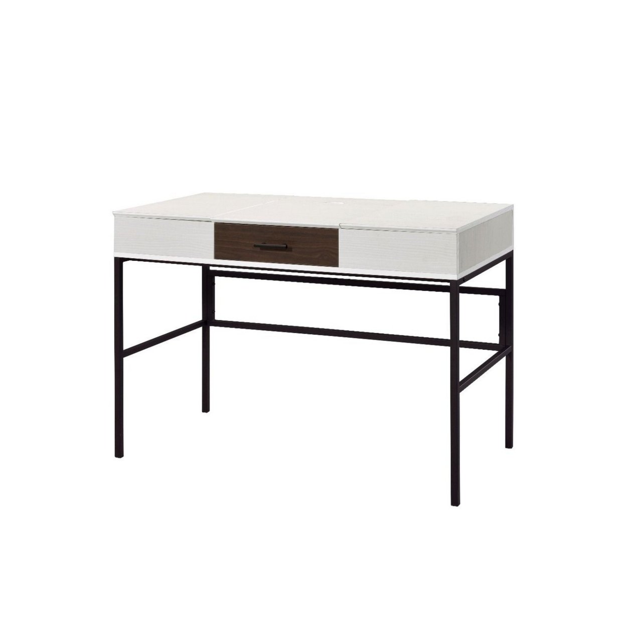 Writing Desk With 2 Hinged Top Storage Compartments, White And Black- Saltoro Sherpi