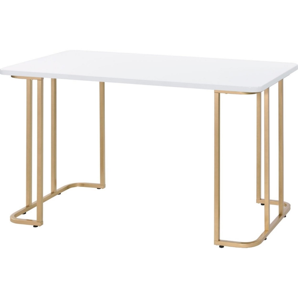 Writing Desk With Metal Curved Sled Base And Floor Protectors, White- Saltoro Sherpi