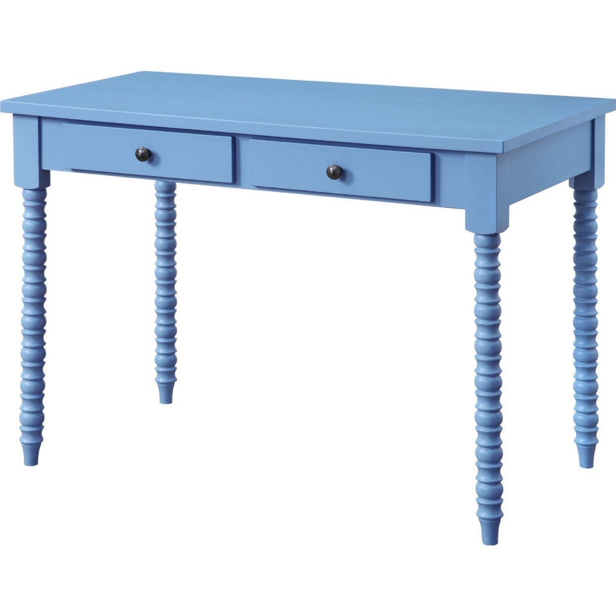 Recatngular Wooden Storage Drawer Writing Desk, Blue- Saltoro Sherpi