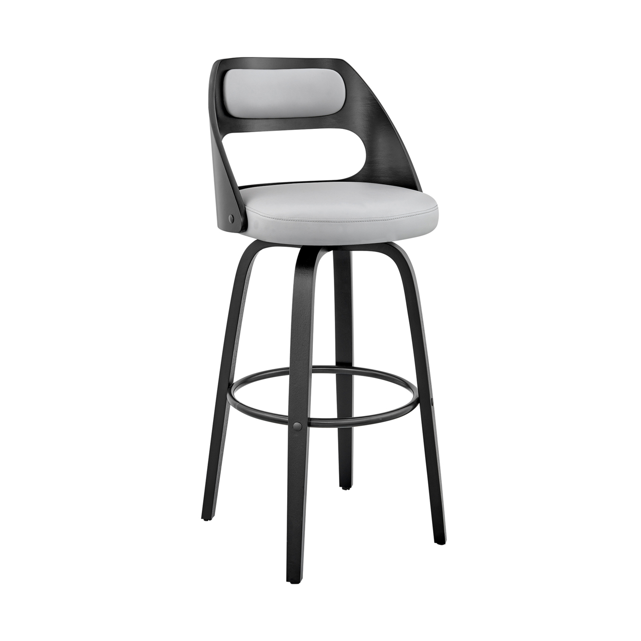 26 Inch Leatherette Barstool With Cut Out Back, Gray And Black- Saltoro Sherpi