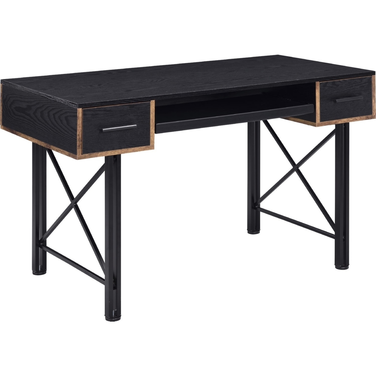 Computer Desk With 2 Drawers And Keyboard Tray, Black- Saltoro Sherpi