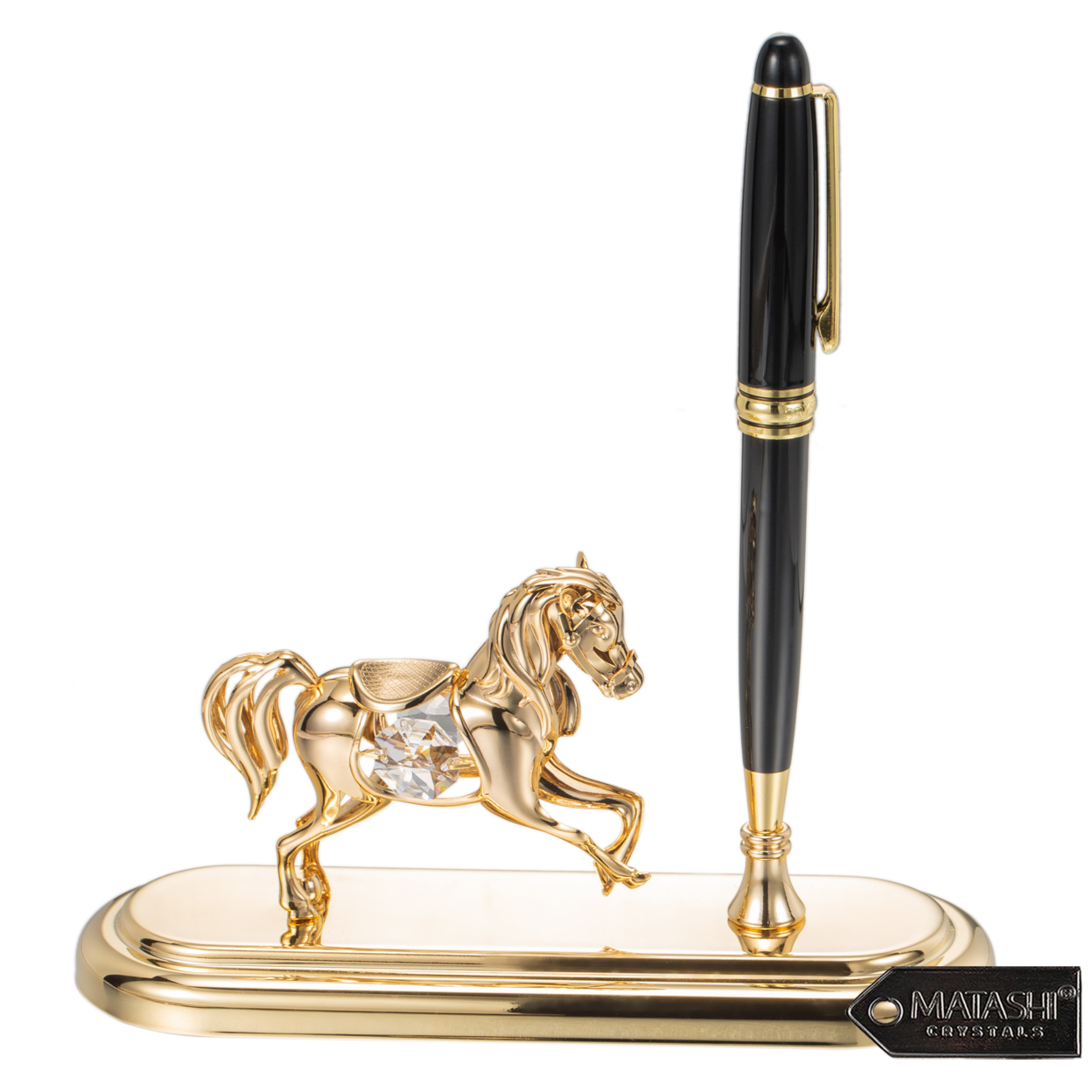 24K Gold Plated Executive Desk Set With Pen And Horse Ornament By Matashi