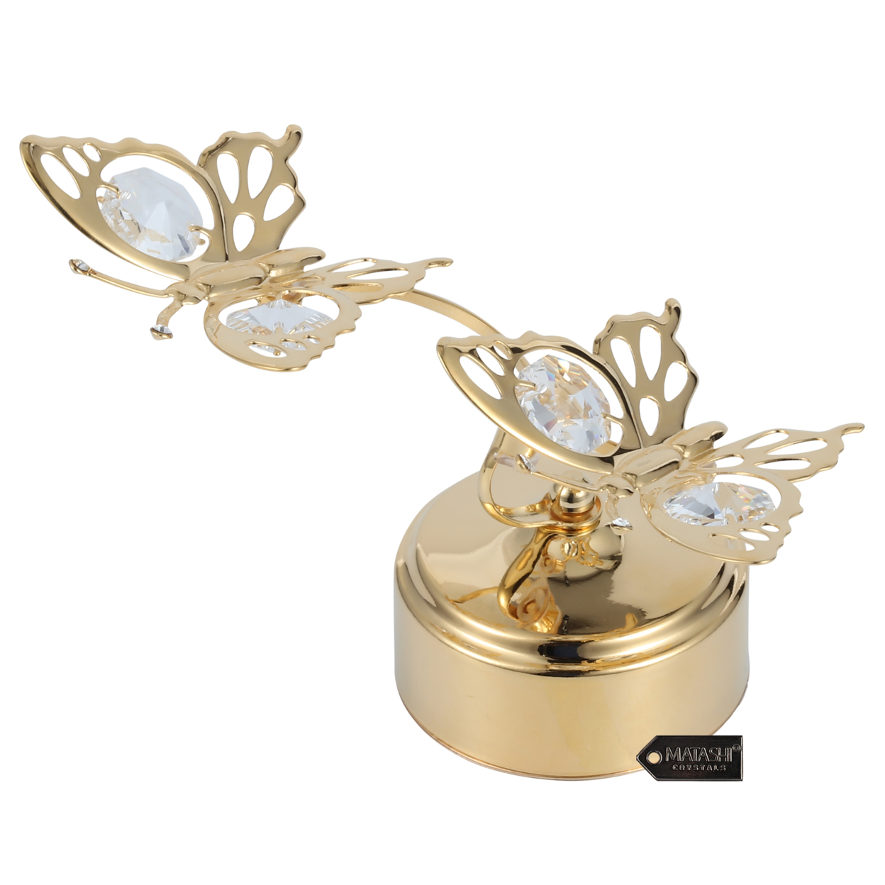 Matashi 24K Gold Plated Music Box With Crystal Studded Double Butterfly Figurine