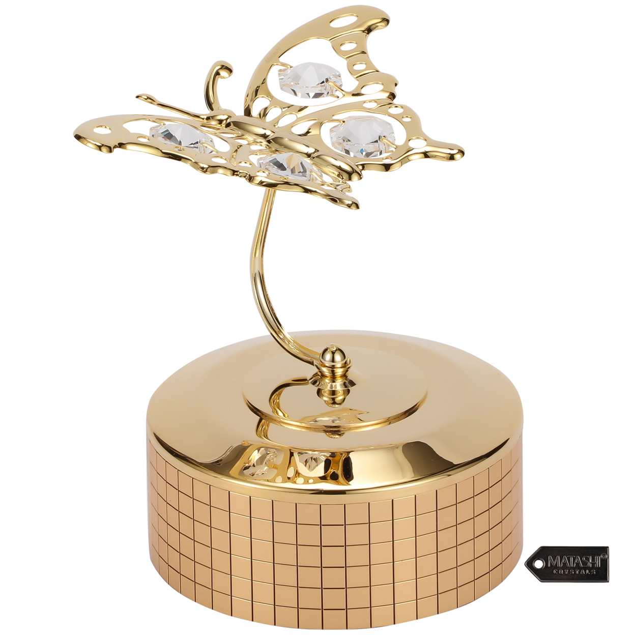 Matashi 24K Gold Plated Music Box With Crystal Studded Butterfly Figurine