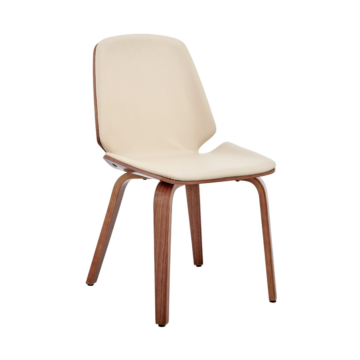 Leatherette Dining Chair With Slightly Curved Seat, Cream- Saltoro Sherpi