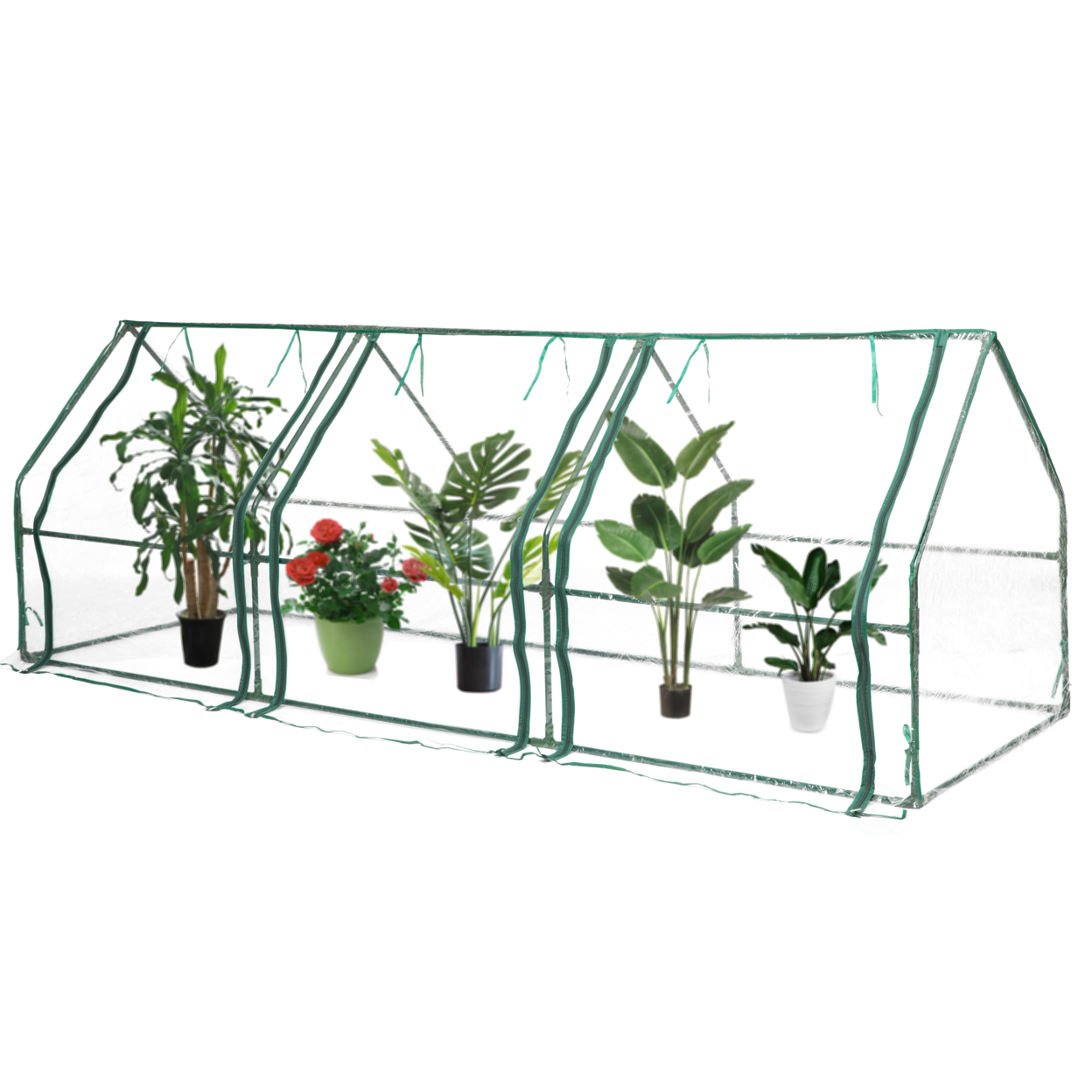Green Outdoor Waterproof Portable Plant Greenhouse With 2 Clear Zippered Windows - Large