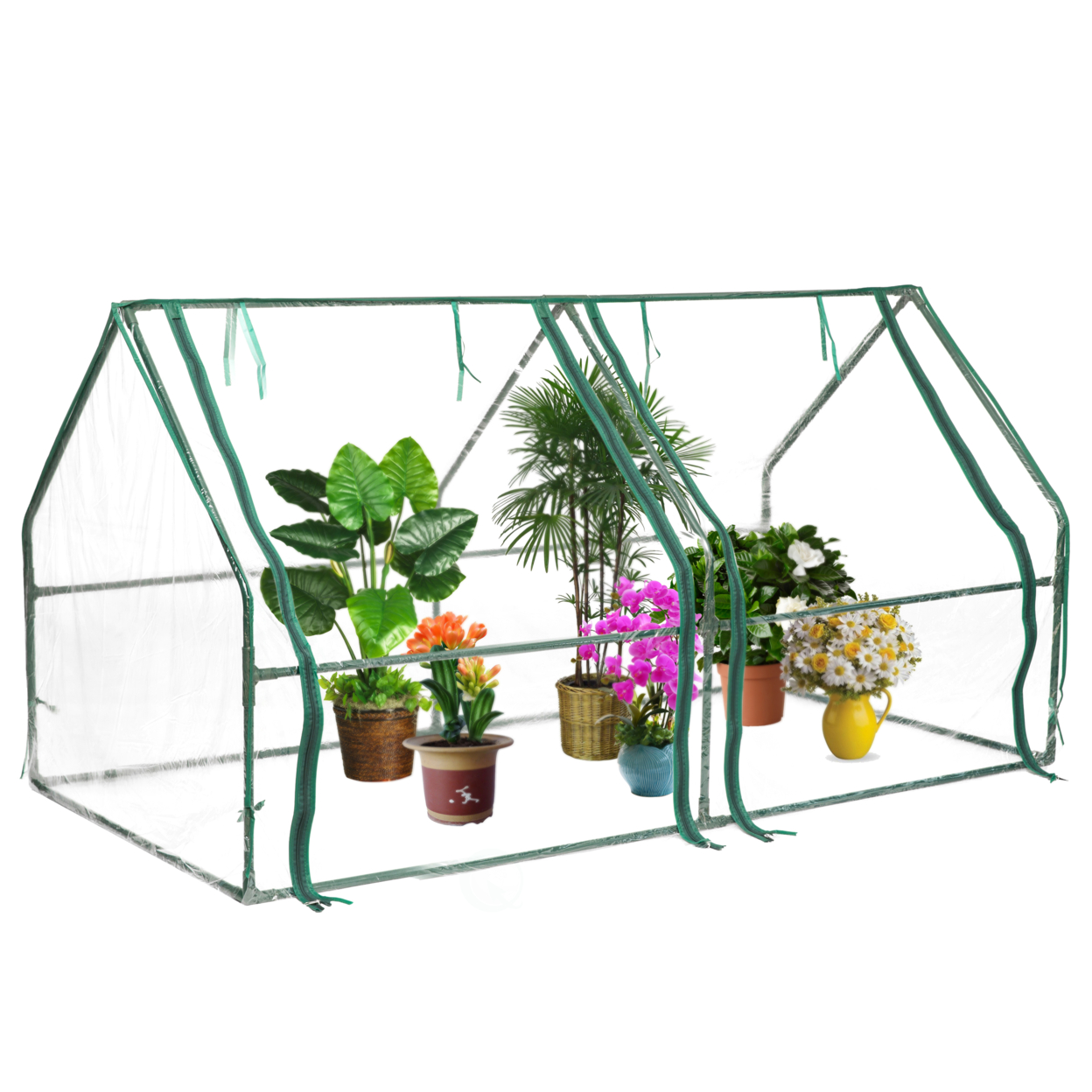 Green Outdoor Waterproof Portable Plant Greenhouse With 2 Clear Zippered Windows - Medium