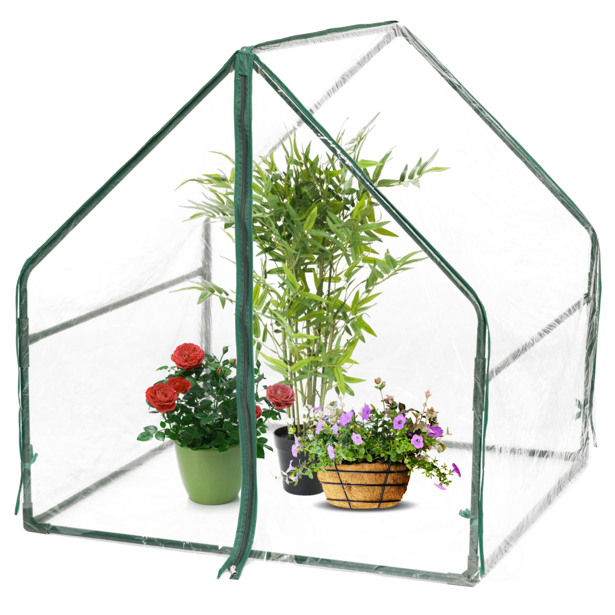 Green Outdoor Waterproof Portable Plant Greenhouse With 2 Clear Zippered Windows - Small