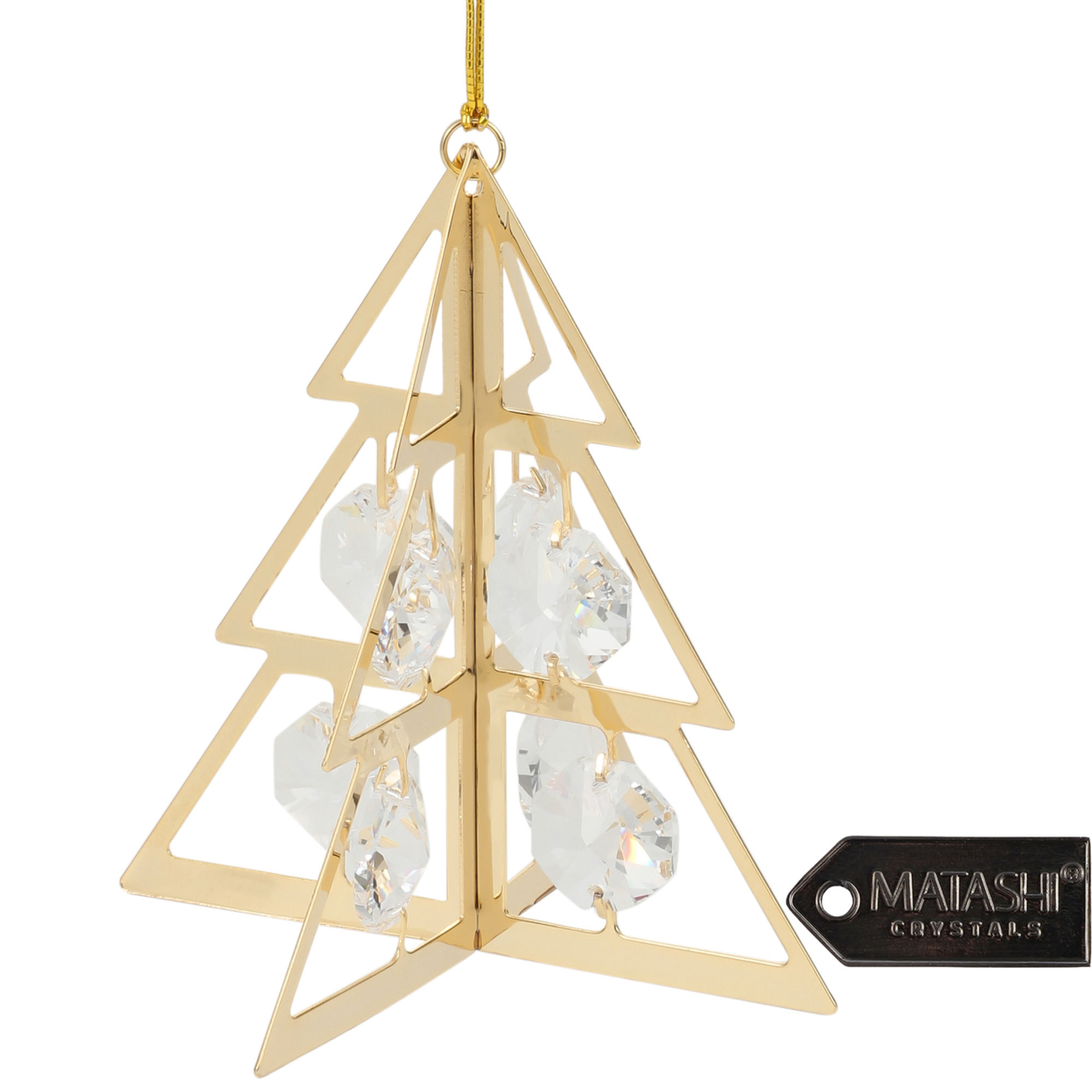 24K Gold Plated Crystal Studded Christmas Tree Ornament Hanging Ornament By Matashi
