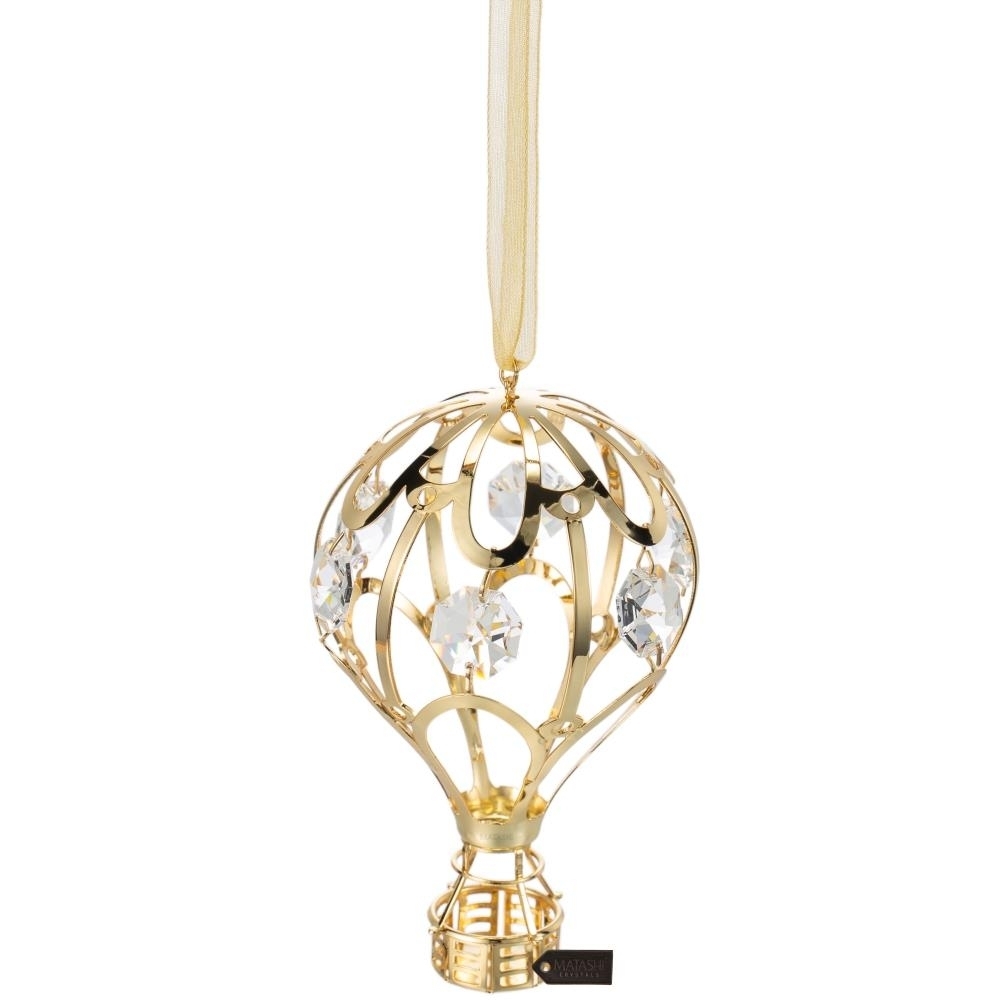 24K Gold Plated Crystal Studded Gold Hot Air Balloon Ornament By Matashi