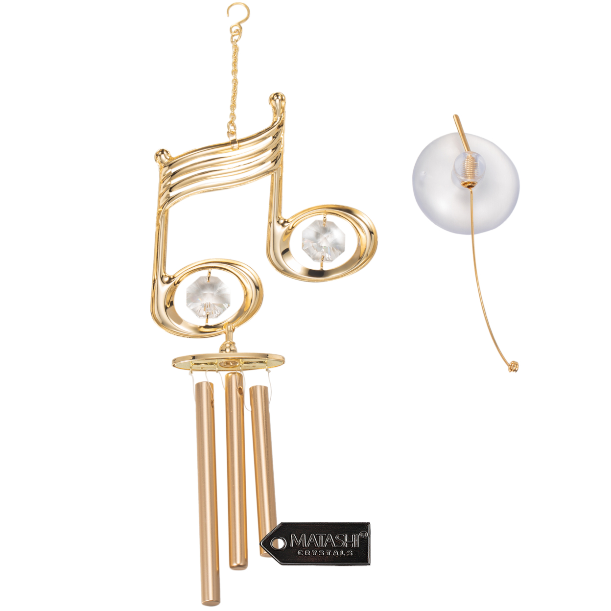 24K Gold Plated Crystal Studded Musical Note Decorative Wind Chime By Matashi
