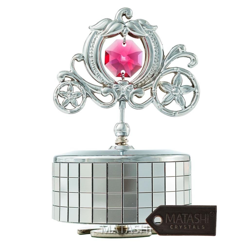 Chrome Plated Silver Princess Carriage Music Box You Are My Sunshine, Chrome Plated Table Top Ornament W/ Matashi Crystals