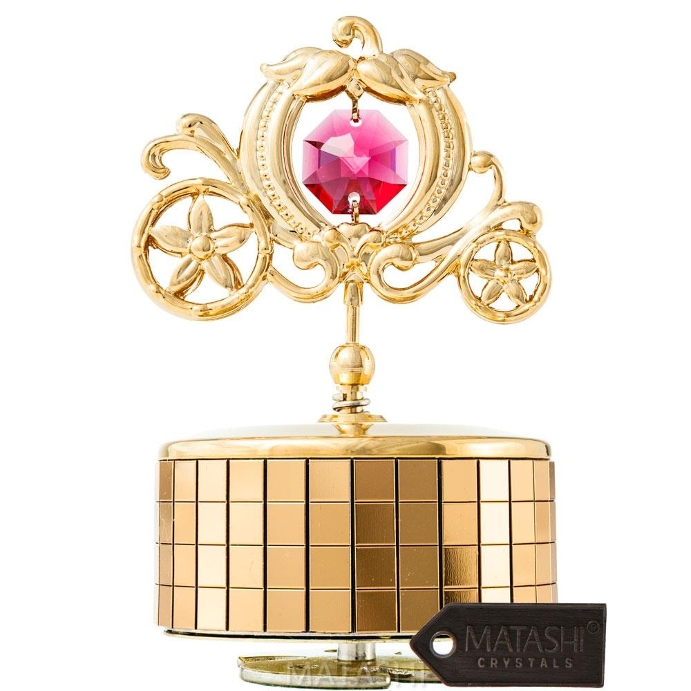 24k Gold Plated Princess Carriage Music Box You Are My Sunshine, 24k Gold-Plated Table Top Ornament W/ Matashi Crystals