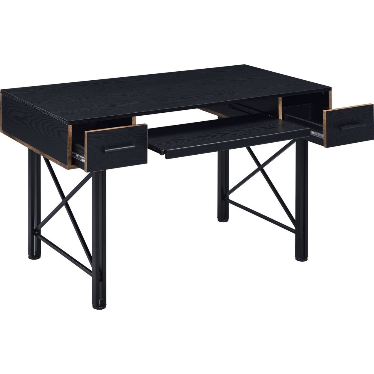 Computer Desk With 2 Drawers And Keyboard Tray, Black- Saltoro Sherpi
