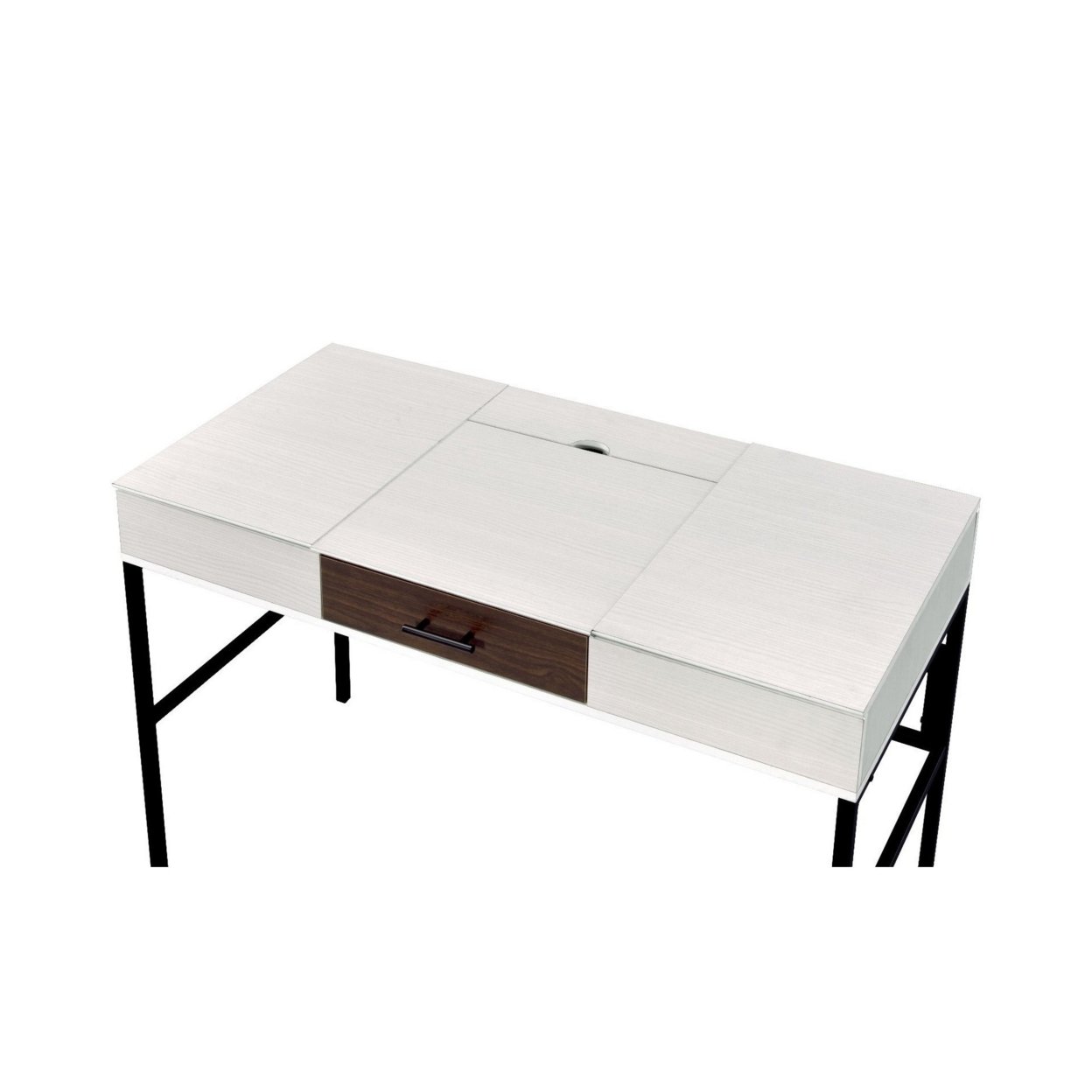 Writing Desk With 2 Hinged Top Storage Compartments, White And Black- Saltoro Sherpi